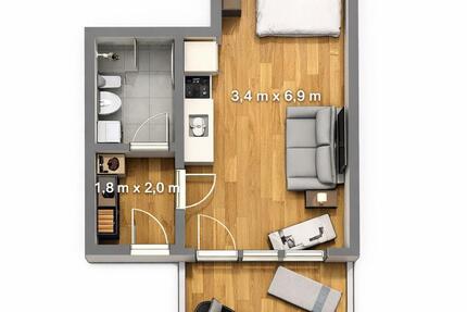 Erstbezug nach Vollsanierung, 1-Raum Apartment in der Innenstadt! - Crimmitschau