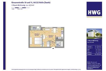 Wohnung zum Mieten in Halle 379,00 € 47.05 m²