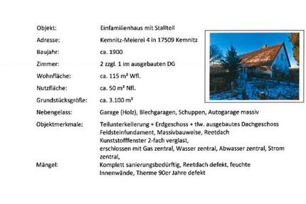 Einfamilienhaus in kemnitz - 253.000,00&nbsp;EUR Kaufpreis, ca.&nbsp; 115,00&nbsp;m&sup2; in Lubmin (PLZ: 17509)