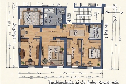 Grundriss Änderung 4 Zimmer Wohnung Altstadt Schelfstadt - Schwerin