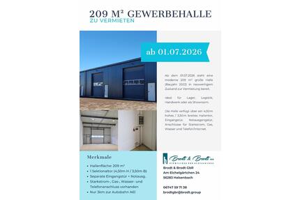209m² Gewerbehalle zu vermieten - Halsenbach