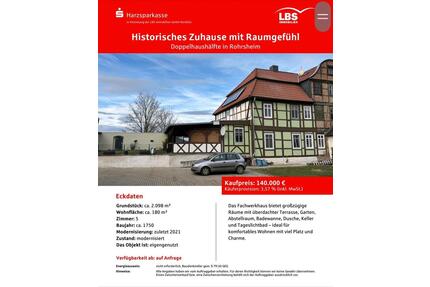 Fachwerkhaus in Rohrsheim - 140.000,00&nbsp;EUR Kaufpreis, ca.&nbsp; 180,00&nbsp;m&sup2; in Osterwieck (PLZ: 38835)