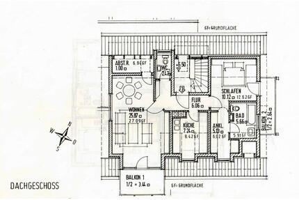 Dachgeschosswohnung 2,5 Zi, Küche, Balkon, Einbauküche - Haar