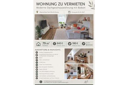 Dachgeschosswohnung WörthDo - 840,00&nbsp;EUR Kaltmiete, ca.&nbsp; 79,00&nbsp;m&sup2; in Wörth an der Donau (PLZ: 93086)