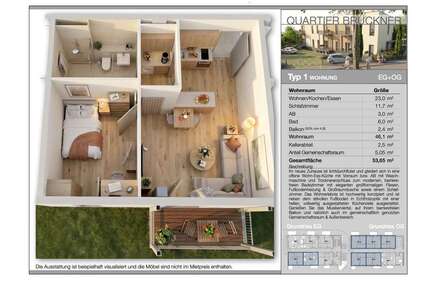 Wohnung zum Mieten in Ludwigshafen am Rhein 1.042,60 € 46.1 m²