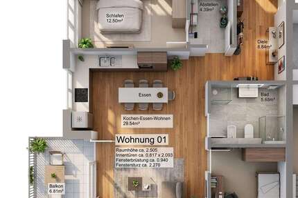 Wohnung zum Mieten in Ulm-Wiblingen 1.290,00 € 73.75 m²