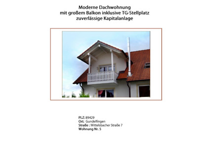 Moderne Dachwohnung zum Verkauf - Privatverkauf! - Gundelfingen an der Donau