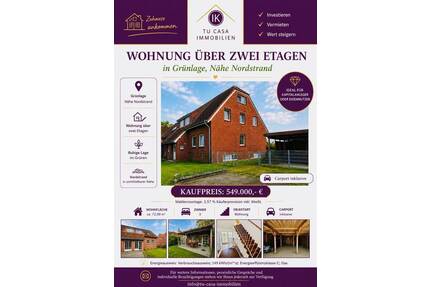 Invest - vermietete Wohnung OG + DG mit West - Balkon plus Carport - Norderney