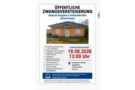 Versteigerung Immobilie - 310.000,00&nbsp;EUR Kaufpreis, ca.&nbsp; 85,00&nbsp;m&sup2; in Schönwalde-Glien (PLZ: 14621)