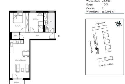 Moderne 3-Zimmer-Wohnung mit Balkon, Einbauküche & Möbeln - Schönefeld