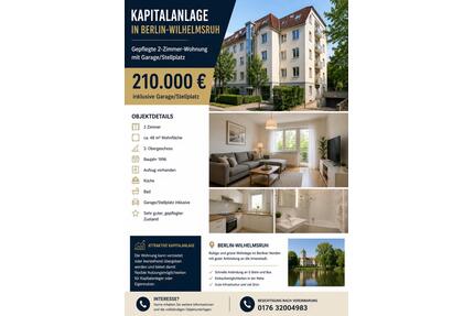 Attraktive 2-Zimmer-Wohnung in Berlin-Wilhemsruh mit Stellplatz