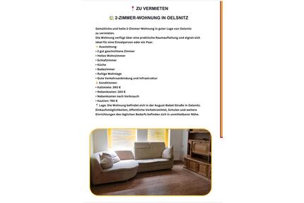 2-Zimmer-Wohnung. - 550,00&nbsp;EUR Kaltmiete, ca.&nbsp; 55,00&nbsp;m&sup2; in Oelsnitz (Vogtland) (PLZ: 08606)