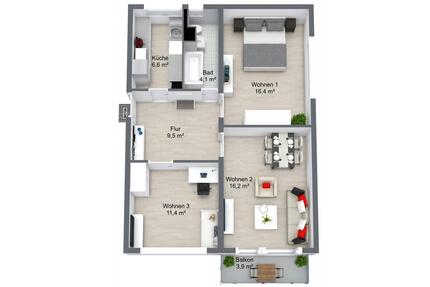 zentral gelegene 3-Raumwohnung mit Balkon - Schwedt (Oder)