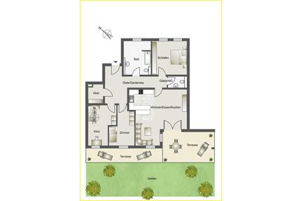 ***4-Zi.-EG-Whg, TOP-Zustand, Neubau von 2020, ebenerdiges Wohnen mit großer Terrasse, begehrte Lage - Gelnhausen