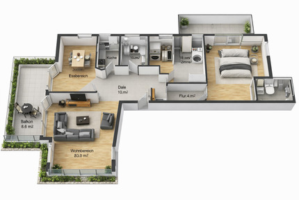 Blick FRA und TAUNUS moderne 115,8 qm mit 3 Balkonen und TG - Königstein im Taunus