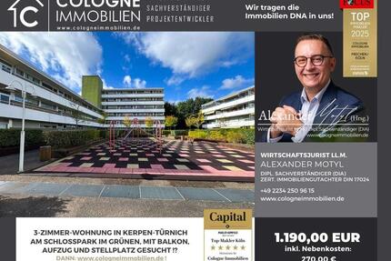 SANIERTE 3-ZIMMER-WOHNUNG IN KERPEN-TÜRNICH AM SCHLOSSPARK IM GRÜNEN, MIT BALKON, AUFZUG, STELLPLATZ