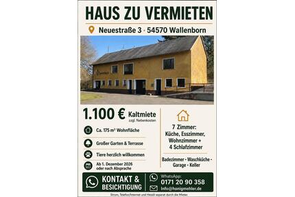 Einfamilien Haus - 1.100,00&nbsp;EUR Kaltmiete, ca.&nbsp; 175,00&nbsp;m&sup2; in Pelm (PLZ: 54570)