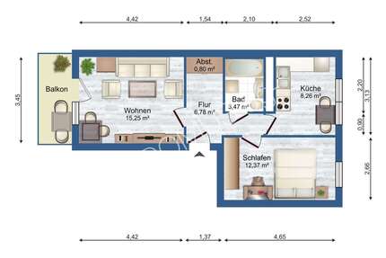 Praktische 2 Zimmer-Wohnung mit Balkon und Einbauküche - Schmölln
