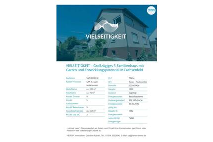 Mehrgenerationenhaus - 550.000,00&nbsp;EUR Kaufpreis, ca.&nbsp; 220,00&nbsp;m&sup2; in Aalen (PLZ: 73434) Dewangen