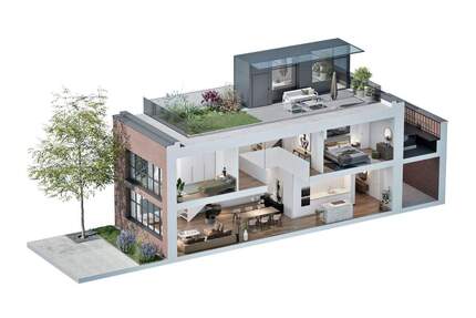 Dachgartenhaus mit Galerie, Dachterrasse und privatem Dachgarten mitten in der Stadt - Augsburg Innenstadt