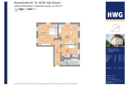 HWG Wohnung in toller Lage - 723,00&nbsp;EUR Kaltmiete, ca.&nbsp; 63,40&nbsp;m&sup2; in Halle (Saale) (PLZ: 06128) Gesundbrunnen