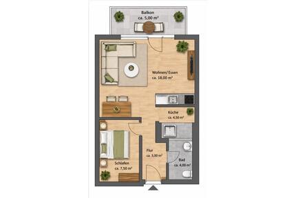 Gemütliche 1-Zimmer-Wohnung mit Balkon & Aufzug in ruhiger Lage – - Detmold Hiddesen