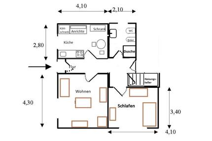 Einliegerwohnung EG mit separtem Eingang 2ZKB 48 m² möbliert - Wehrheim