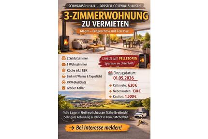 3 Zimmer-Wohnung mit Terrasse in Schwäbisch Hall zu vermieten.
