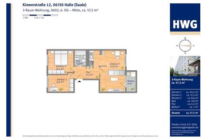 3-Raum-Wohnung mit Aufzug und Balkon - Halle (Saale) Damaschkestraße