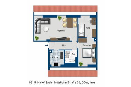 Im Grünen wohnen - 415,00&nbsp;EUR Kaltmiete, ca.&nbsp; 47,02&nbsp;m&sup2; in Halle (Saale) (PLZ: 06118) Frohe Zukunft