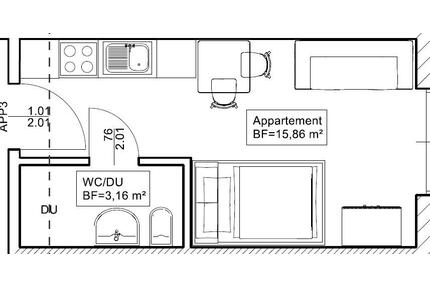ab 1.6.26 zu vermieten: Einzimmer- Appartement 18,5m² BJ2020 - Heldenstein