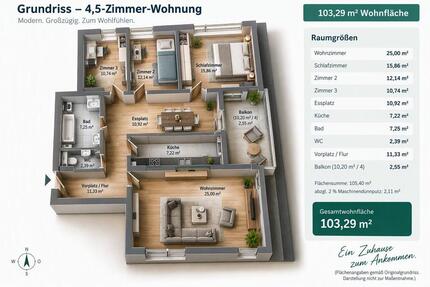 Moderne 4,5-Zimmer-Wohnung mit Balkon und Spabereich in Top Lage - Waiblingen