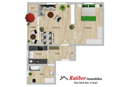 Gut vermietete 2 Zimmer-Mansardenwohnung mit Loggia und Stellplatz in ruhiger Wohnlage RH-Nord - Roth