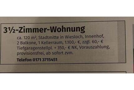 Wohnung in Wiesloch - 1.510,00&nbsp;EUR Kaltmiete, ca.&nbsp; 120,00&nbsp;m&sup2; in Wiesloch (PLZ: 69168)