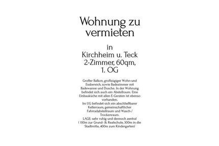 Helle und großzügige 2-Zimmerwohnung in Kirchheim u.T. (Zentral!) - Kirchheim unter Teck