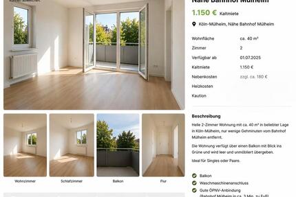 Wohnung nähe Bahnhof Mülheim Köln