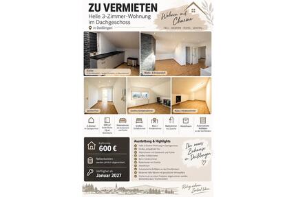 Zu Vermieten: Helle 3-Zimmer-Dachgeschosswohnung in Deißlingen
