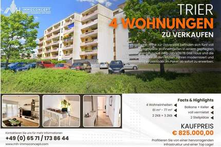 4 Eigentumswohnungen in Trier | Tarforst | Uninähe | vermietet | 4 Balkone | 2 Stellplätze - Trier / Tarforst Kürenz