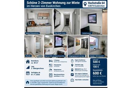 Mietwohnung - 600,00&nbsp;EUR Kaltmiete, ca.&nbsp; 40,00&nbsp;m&sup2; in Euskirchen (PLZ: 53879)
