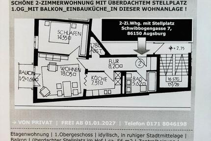 Schöne 2-Zi.-Wohnung, EBK, Balkon und Stellplatz - Augsburg
