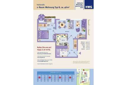 Wohnung zum Mieten in Halle 362,00 € 48.26 m²