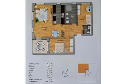 3 Zimmer Wohnung - 419.000,00&nbsp;EUR Kaufpreis, ca.&nbsp; 86,00&nbsp;m&sup2; in Deißlingen (PLZ: 78652)