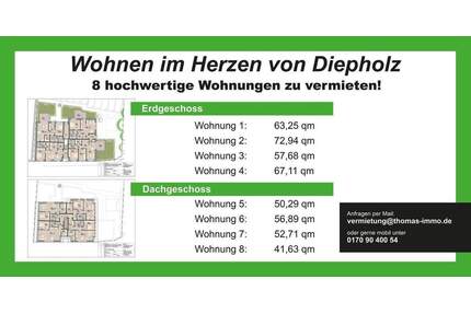 Neubau KfW-40 Erstbezug Innenstadt Diepholz - hochwertige Wohnungen mit Wärmepumpe & Einbauküche