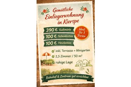 Ruhige Einliegerwohnung 50 qm mit Terrasse & Mini Garten - Kierspe