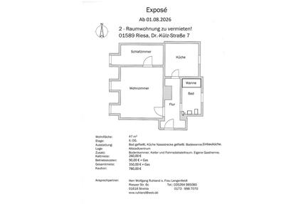 2 - Raumwohnung in Altstadtnähe Riesa ab dem 01.08. zu vermieten.