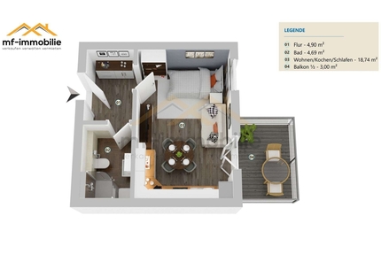 Einzimmer Apartment in Mariental mit Balkon